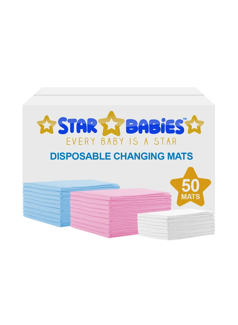 ستار بيبيز Star Babies Disposable Changing Mat Pack of 50 (Blue 20pcs, Pink 20pcs, White 10pcs)